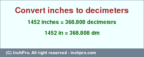 Result converting 1452 inches to dm = 368.808 decimeters