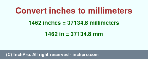 Result converting 1462 inches to mm = 37134.8 millimeters