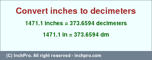 Result converting 1471.1 inches to dm = 373.6594 decimeters