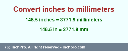 Result converting 148.5 inches to mm = 3771.9 millimeters