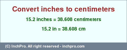 Result converting 15.2 inches to cm = 38.608 centimeters