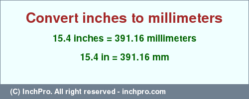 Result converting 15.4 inches to mm = 391.16 millimeters