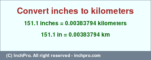 Result converting 151.1 inches to km = 0.00383794 kilometers