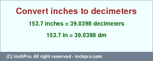 Result converting 153.7 inches to dm = 39.0398 decimeters