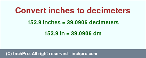 Result converting 153.9 inches to dm = 39.0906 decimeters