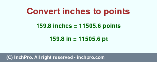 Result converting 159.8 inches to pt = 11505.6 points