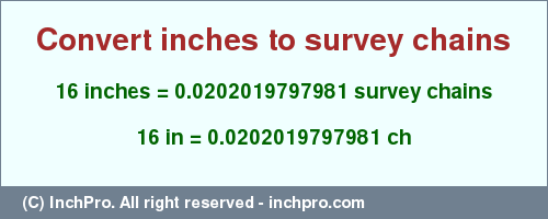 Result converting 16 inches to ch = 0.0202019797981 survey chains