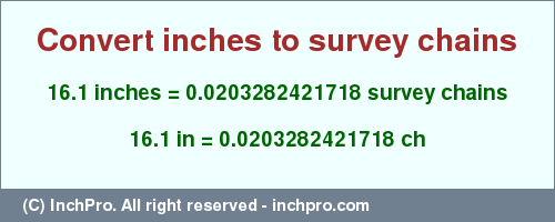 Result converting 16.1 inches to ch = 0.0203282421718 survey chains