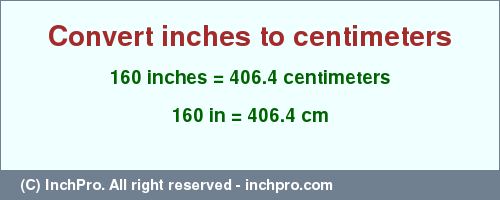 Result converting 160 inches to cm = 406.4 centimeters