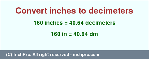 Result converting 160 inches to dm = 40.64 decimeters