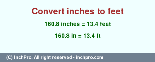 Result converting 160.8 inches to ft = 13.4 feet