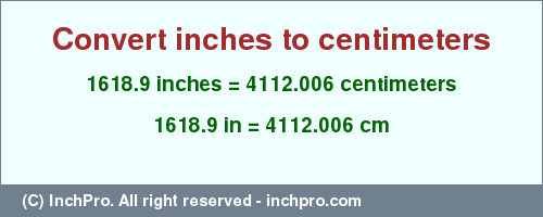 Result converting 1618.9 inches to cm = 4112.006 centimeters