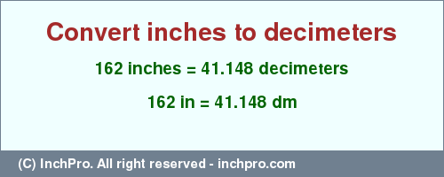 Result converting 162 inches to dm = 41.148 decimeters