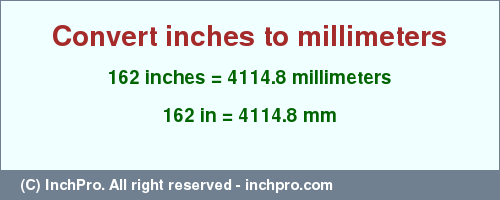 Result converting 162 inches to mm = 4114.8 millimeters