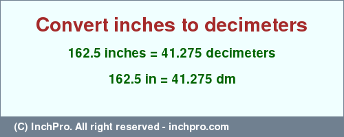 Result converting 162.5 inches to dm = 41.275 decimeters