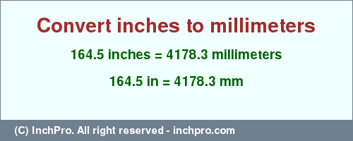 Result converting 164.5 inches to mm = 4178.3 millimeters