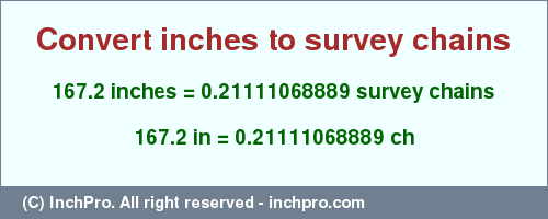 Result converting 167.2 inches to ch = 0.21111068889 survey chains