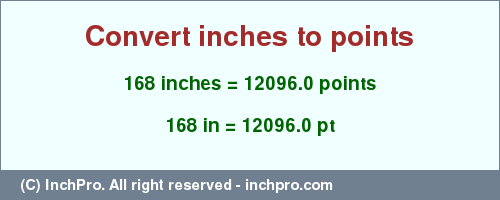 Result converting 168 inches to pt = 12096.0 points