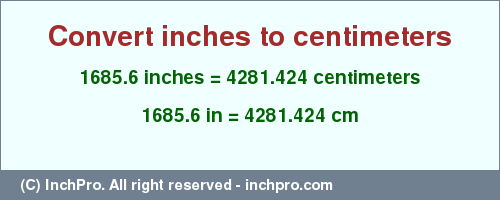 Result converting 1685.6 inches to cm = 4281.424 centimeters