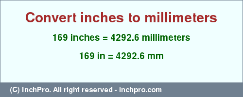Result converting 169 inches to mm = 4292.6 millimeters