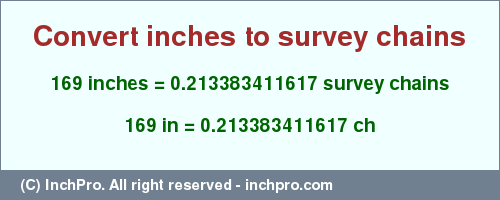 Result converting 169 inches to ch = 0.213383411617 survey chains