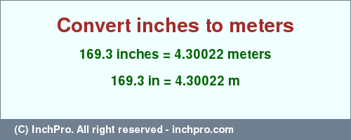 Result converting 169.3 inches to m = 4.30022 meters