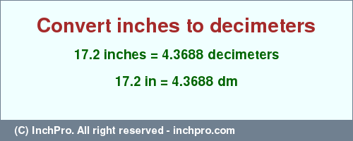 Result converting 17.2 inches to dm = 4.3688 decimeters