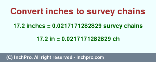 Result converting 17.2 inches to ch = 0.0217171282829 survey chains