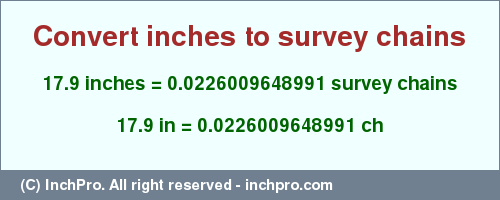 Result converting 17.9 inches to ch = 0.0226009648991 survey chains