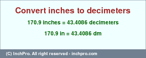 Result converting 170.9 inches to dm = 43.4086 decimeters