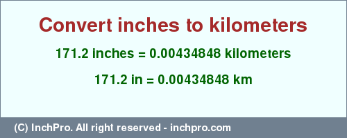 Result converting 171.2 inches to km = 0.00434848 kilometers