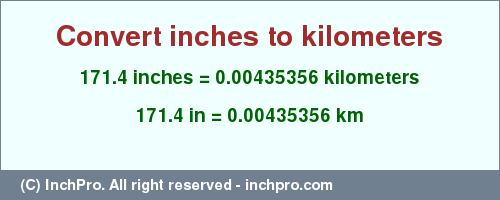 Result converting 171.4 inches to km = 0.00435356 kilometers