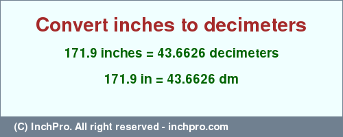 Result converting 171.9 inches to dm = 43.6626 decimeters