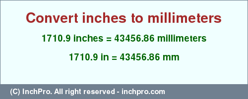 Result converting 1710.9 inches to mm = 43456.86 millimeters