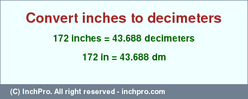 Result converting 172 inches to dm = 43.688 decimeters