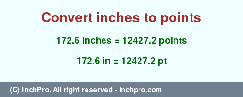 Result converting 172.6 inches to pt = 12427.2 points