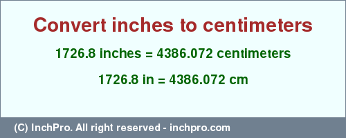 Result converting 1726.8 inches to cm = 4386.072 centimeters
