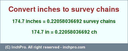 Result converting 174.7 inches to ch = 0.22058036692 survey chains