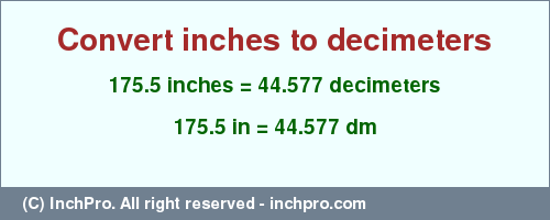 Result converting 175.5 inches to dm = 44.577 decimeters