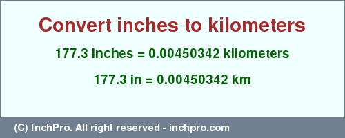 Result converting 177.3 inches to km = 0.00450342 kilometers