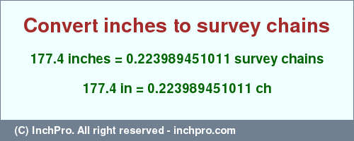 Result converting 177.4 inches to ch = 0.223989451011 survey chains