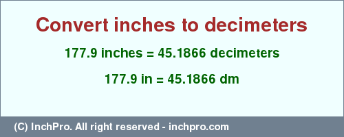 Result converting 177.9 inches to dm = 45.1866 decimeters