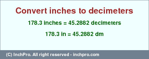 Result converting 178.3 inches to dm = 45.2882 decimeters