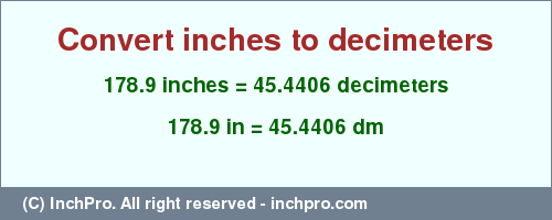 Result converting 178.9 inches to dm = 45.4406 decimeters