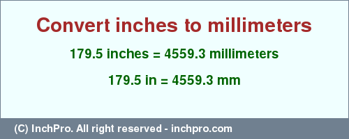 Result converting 179.5 inches to mm = 4559.3 millimeters