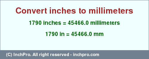 Result converting 1790 inches to mm = 45466.0 millimeters