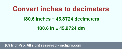 Result converting 180.6 inches to dm = 45.8724 decimeters