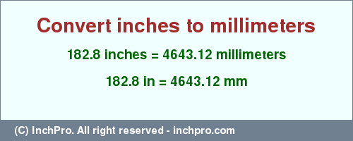 Result converting 182.8 inches to mm = 4643.12 millimeters