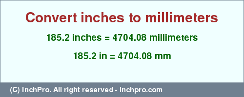 Result converting 185.2 inches to mm = 4704.08 millimeters