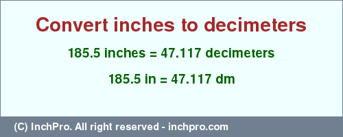 Result converting 185.5 inches to dm = 47.117 decimeters